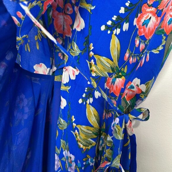Yumi Kim Amalfi Coast Soho Mixer Silk Mini Wrap Dress Size XS Blue Floral Boho - Picture 2 of 10